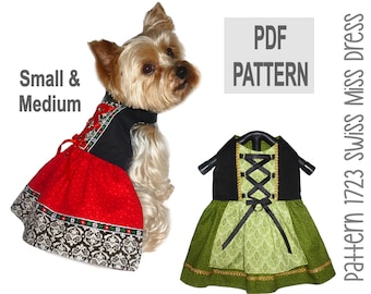 Swiss Miss Dog Dress Sewing Pattern 1723 - Bavarian Dog Costume - Octoberfest Dog - Designer Dog and Cat Clothes - Dog Apparel - Sm & Med