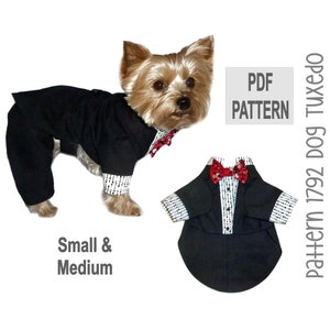 Dog Tuxedo PDF Pattern 1792 | Small & Medium | Formal Dog Suit with Jacket, Pants, Bow Tie and Suspenders | DIY Wedding and Party Dog Outfit
