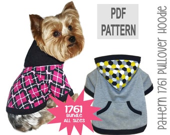 Dog Hoodie Sewing Pattern 1761 - Dog Clothes Patterns - Dog Jacket - Dog Sweater - Dog Sweatshirts - Dog Coat - Dog Shirt - Bundle All Sizes