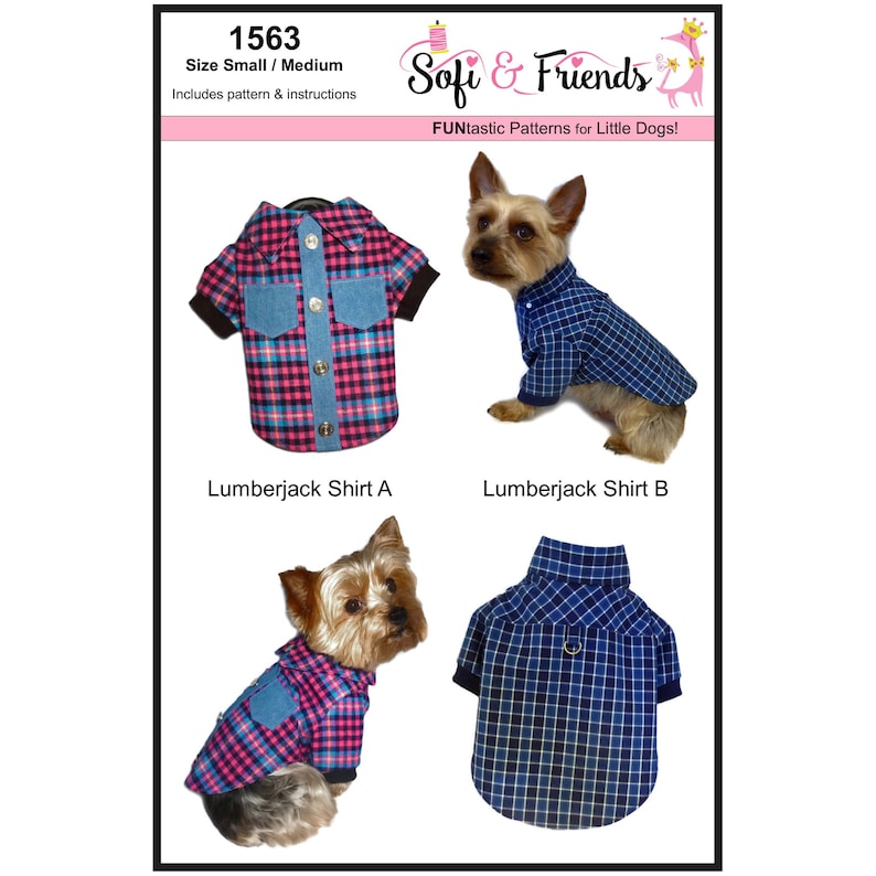 Lumberjack Dog Shirt Sewing Pattern 1563 Small Dog Clothes Pattern Flannel Dog Shirts Dog Clothing Pet Shirts Pet Gifts Sm & Med image 4