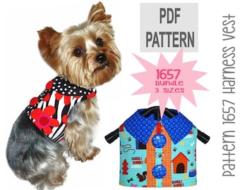 Dog Harness Sewing Pattern 1657 - Dog Clothes Patterns - Pet Dog Vests - Small Dog Shirts - Dog Pet Apparel - Pet Harnesses - Bundle 3 Sizes