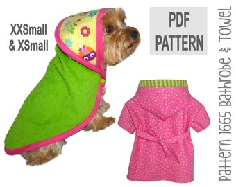 Dog Bathrobe and Towel Sewing Pattern 1665 - Dog Cat Clothes Patterns - Pet Dog Robes - Dog Kimono - Dog Pajamas - Pet Apparel - XXSm & XSm