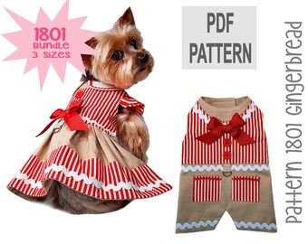 Kersthondjurk en -pak pdf-patroon – bundel 3 maten – DHZ-peperkoekoutfit voor de feestdagen