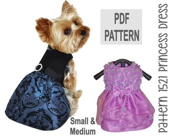 Princess Dog Dress Sewing Pattern 1521 - Dog Wedding Attire - Pet Harness Dress - Dog Clothes - Holiday Dog Dresses - Pet Apparel - Sm & Med