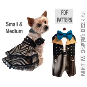 Steampunk Dog Dress & Suit Pattern 1591 | Small - Medium | Dog Costume Sewing Pattern PDF | Victorian Pet Clothes | Halloween or Party Wear