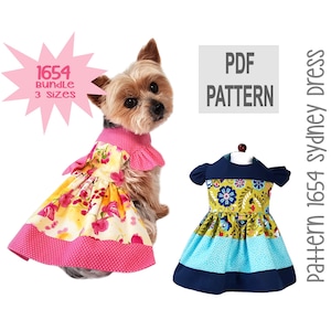 Sydney Dog Dress Pattern 1654 | Bundle 3 Sizes | Ruffle Shoulder DIY Dog Dress | Spring Pet Clothes | Girl Dog Harness PDF Sewing Pattern
