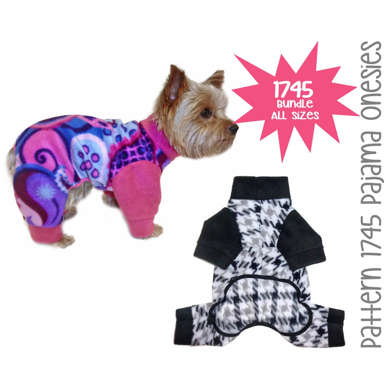 Dog Pajamas Onesie Sewing Pattern 1745 Dog Onesies Dog Pjs Etsy