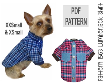 Lumberjack Dog Shirt Sewing Pattern 1563 - Small Dog Clothes Patterns - Flannel Dog Shirts - Dog Clothing - Pet and Cat Shirts - XXSm & XSm