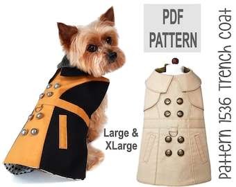 Dog Trench Coat Sewing Pattern 1536 - Pet Dog and Cat Clothes - Pet Dog Cat Jackets - Winter Pet Dog Cat Coats - Dog Cat Harness - Lg & XLg