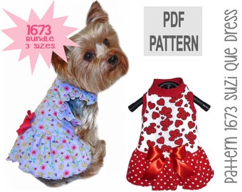 Suzi Que Dog Dress Sewing Pattern 1673 - Pet and Dog Dresses - Cat and Dog Clothes Patterns - Pet Dog Clothing - Dog Apparel -Bundle 3 Sizes