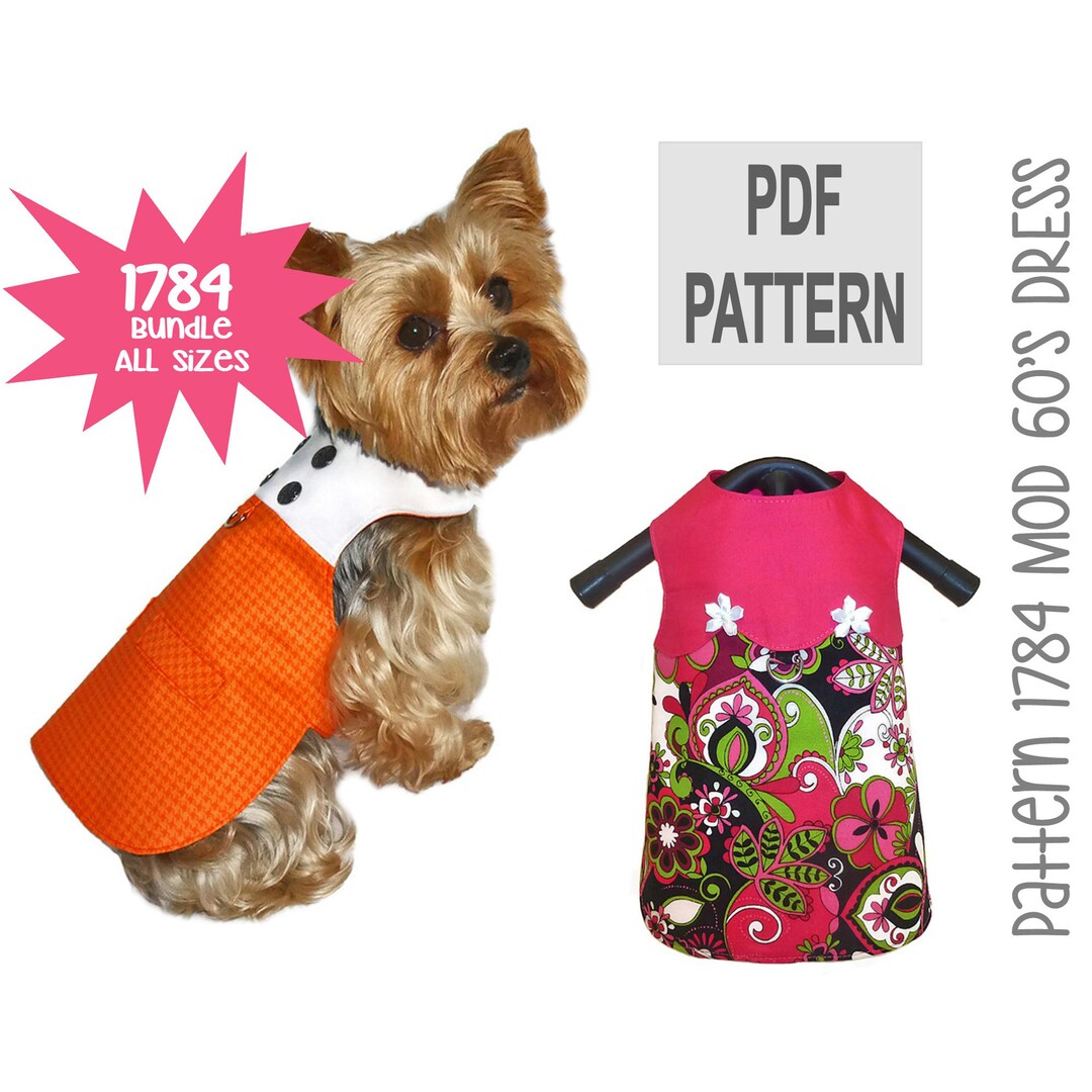 Mod 60's Dog Dress Sewing Pattern 1784 Pet Clothes Patterns Groovy Dog Dresses Small Dog Outfit