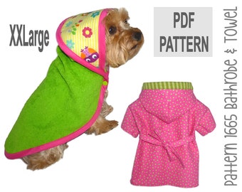 Dog Bathrobe and Towel Sewing Pattern 1665 - Dog Clothes Patterns - Dog Robe - Dog Kimono - Dog Towel - Dog Pajamas - Pet Apparel - XXLarge