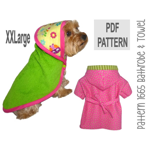 Dog Bathrobe and Towel Sewing Pattern 1665 - Dog Clothes Patterns - Dog Robe - Dog Kimono - Dog Towel - Dog Pajamas - Pet Apparel - XXLarge