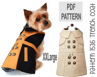 Dog Trench Coat Sewing Pattern 1536 - Pet Dog and Cat Clothes - Pet Dog Cat Jackets - Winter Pet Dog Cat Coats - Dog Cat Harnesses - XXLarge