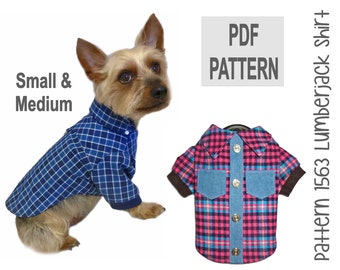 Lumberjack Dog Shirt Sewing Pattern 1563 - Small Dog Clothes Pattern - Flannel Dog Shirts - Dog Clothing - Pet Shirts - Pet Gifts - Sm & Med