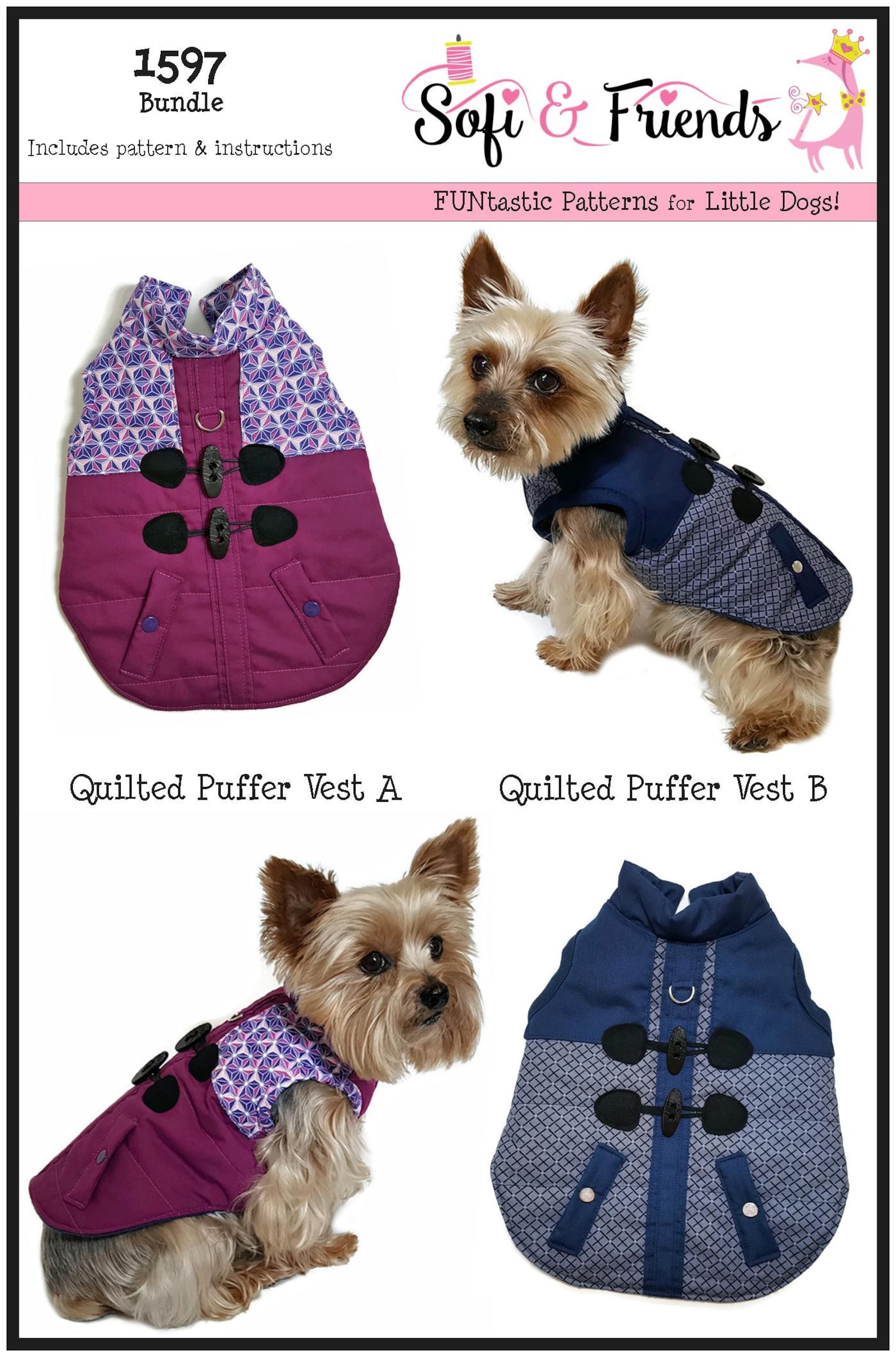 Quilted Puffer Dog Vest Sewing Pattern 1597 Pet Dog Cat Etsy