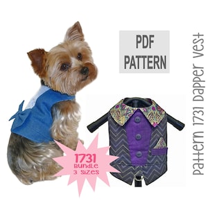 Dog Vest PDF Sewing Pattern 1731 | Bundle 3 Sizes | DIY Pet Harness for Weddings, Parties, and Dress-Up | Small to Medium Dog Clothes