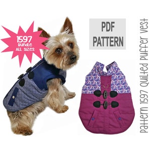 Quilted Dog Puffer Vest Sewing Pattern 1597 | Bundle All Sizes | Warm & Cozy Dog Jacket PDF | Stylish Winter Coat for Small to Medium Dogs