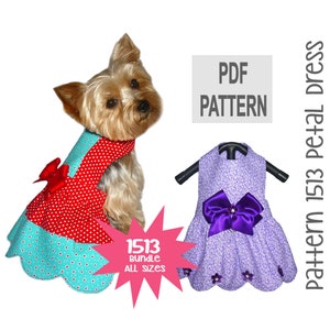 Petal Dog Dress Sewing Pattern 1513 | Bundle All Sizes | Scalloped Hem Dog Dress | Dog Harness Dress | Small to Medium Dogs | PDF Download