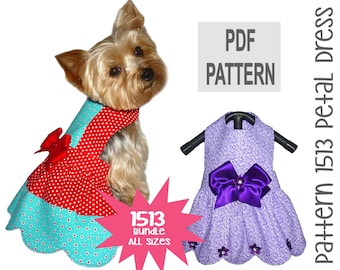 Dog Petal Dress Sewing Pattern 1513 - Dog Clothes Patterns - Dog Dresses - Pet Clothes - Dog Harness - Small Dog Clothes - Bundle All Sizes