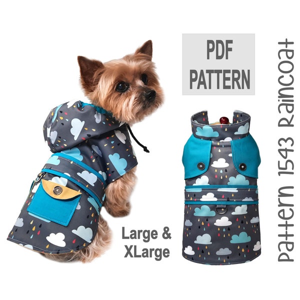 Hooded Dog Raincoat Sewing Pattern 1543 - Hooded Dog Coat Patterns - Hooded Dog Rain Jacket - Designer Dog Apparel - Dog Clothing - Lg & XLg