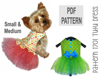 Patrón de costura de vestido de tutú para perros 1701 - Tutú para mascotas - Tutú para gatos - Vestidos para perros - Patrón de ropa para perros - Ropa para perros de diseñador - Traje para perros - Sm & Med