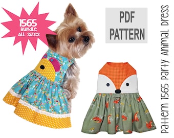 Party Animal Dog Dress Sewing Pattern 1565 - Fox Face Dog Dress - Dog Clothes Patterns - Dog Harness Dress - Dog Costumes - Bundle All Sizes