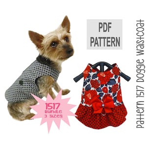 Patrón de costura de chaleco para perro 1517 / Paquete de 3 tallas / Chaleco clásico o con volantes a medida / Patrón PDF para perros pequeños / Arnés forrado para mascotas