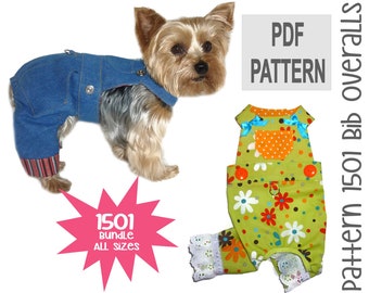 Dog Bib Overalls Sewing Pattern 1501 - Dog Jeans - Dog Pants - Pet Clothes - Dog Harnesses - Dog Clothes Sewing Patterns - Bundle All Sizes