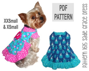 Sadie Grace Dog Dress Sewing Pattern 1615 - Small Pet and Dog Clothes Patterns - Pet Dog and Cat Harness Dresses - Dog Apparel - XXSm & XSm