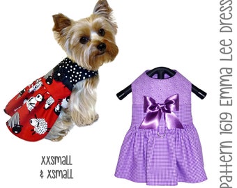 Emma Lee Dog Dress Sewing Pattern 1619 - Small Dog Clothes Patterns - Small Dog Dress Harness - Pet Cat Clothes - Pet Harnesses - XXSm & XSm