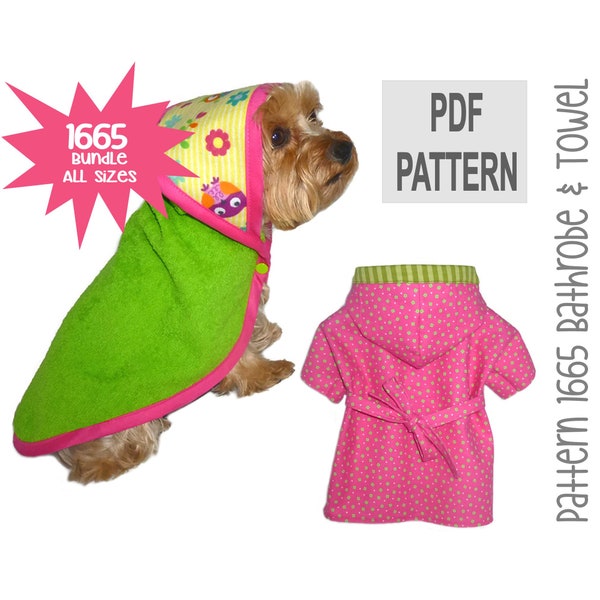 Dog Bathrobe and Towel Sewing Pattern 1665 - Dog Clothes Patterns - Dog Robe - Dog Kimono - Pet Dog Pajamas - Pet Apparel - Bundle All Sizes