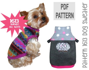 Dog Sweater Sewing Pattern 1613 - Dog Clothes Patterns - Small Pet Dog Sweaters - Designer Dog Clothes - Small Dog Shirts - Bundle All Sizes