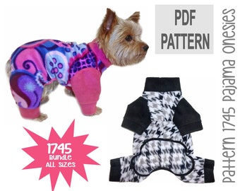 Schnittmuster für Hunde-Pyjama-Einteiler 1745 – Hunde-Einteiler – Hunde-PJs – kleine Hunde-Pyjamas – Hunde-Pyjama-Muster – Hunde-Jammies – Bündel in allen Größen