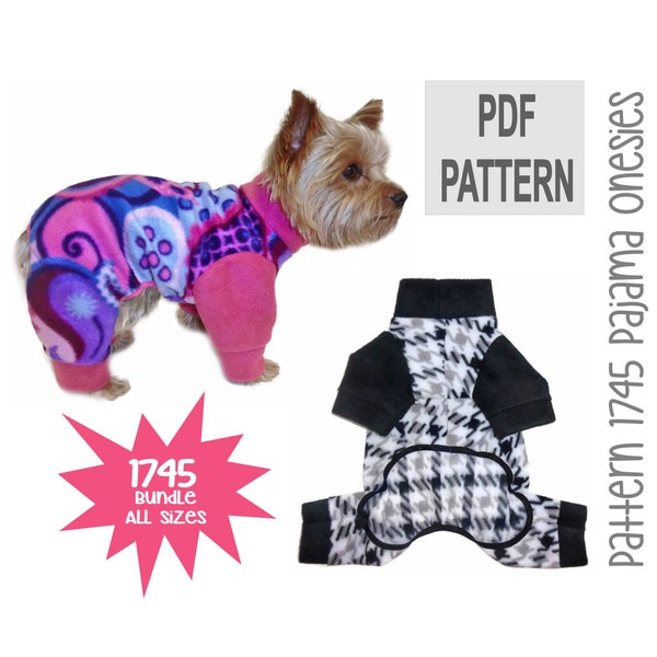 Dog Pajamas Onesie Sewing Pattern 1745 - Dog Onesies - Dog PJs - Small Dog Pajamas - Dog Pajama Patterns - Dog Jammies - Bundle All Sizes