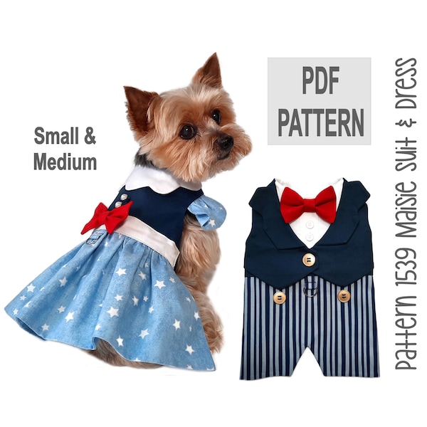 Maisie Dog Suit and Dog Dress Sewing Pattern 1539 - Wedding Dog Clothes - Dog Wedding Suit - Dog Vest - Designer Dog Patterns - Sm & Med