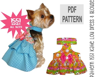 Kati Lou Dog Dress and Dog Blouse Sewing Pattern 1551 - Dog Sewing Patterns - Dog Dresses - Pet Dog Apparel - Pet Harness - Bundle All Sizes