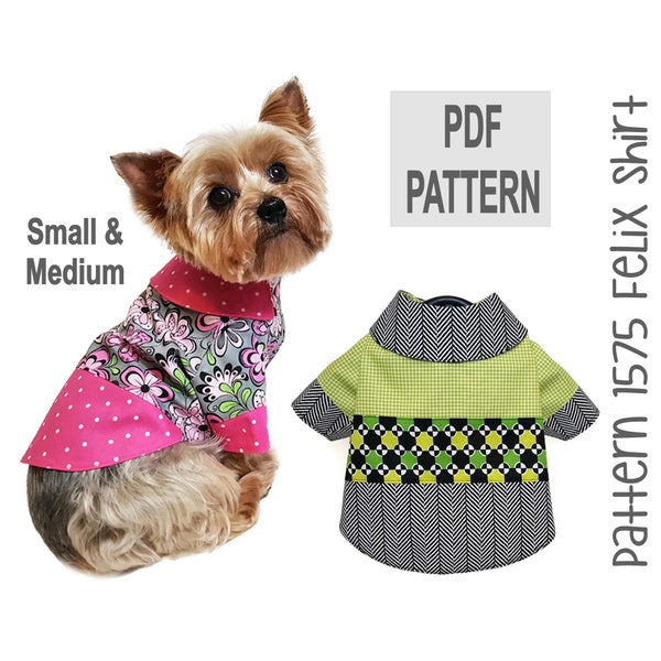 Felix Dog Shirt Sewing Pattern 1575 - Pet Dog Cat Shirts - Small Pet Dog Cat Clothes Patterns - Yorkie Clothes - Pet Dog Apparel - Sm & Med