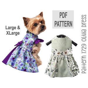 Olivia Dog Dress Sewing Pattern 1729 | Lg & XLg | PDF Girl Dog Dress with Ruffles and Bow | Spring Garden Party Pet Outfit | DIY Dog Clothes
