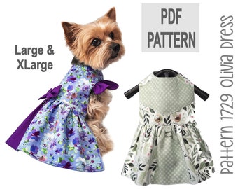 Olivia Dog Dress Sewing Pattern 1729 - Pet Dog Cat Dresses - Small Pet Dog and Cat Clothes Patterns - Pet Dog and Cat Harnesses - Lg & XLg