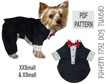 Dog Tuxedo Sewing Pattern 1792 - Dog Wedding Attire - Pet Cat Dog Suit - Dog Cat Wedding Jackets - Cat and Dog Clothes Patterns - XXSm & XSm