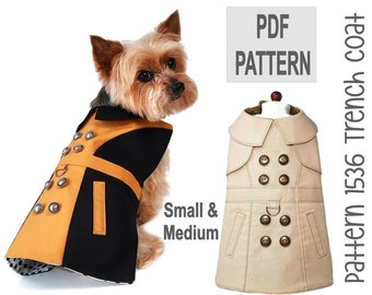 Dog Trench Coat Sewing Pattern 1536 - Pet Dog and Cat Clothes - Pet Dog Cat Jackets - Winter Pet Dog Cat Coats - Dog Cat Harness - Sm & Med