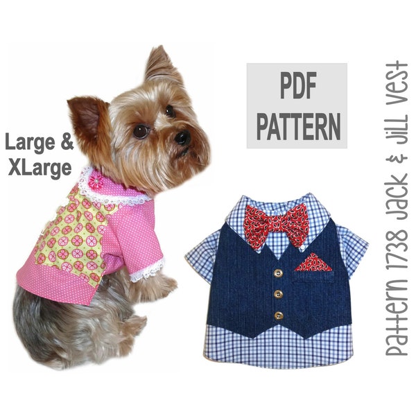 Jack & Jill Dog Shirt Sewing Pattern 1738 - Dog Shirts - Dog Vests - Dog Clothes Patterns - Dog Bow - Dog Clothing - Dog Costumes - Lg / XLg