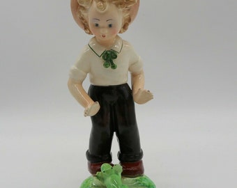 Vintage Farm Country Farmer Boy with Frogs Figurine Collectible Antique Ceramic Sculpture Tarcisio Tosin Italy Playful Frog