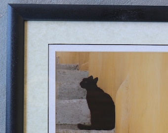 Wall Decor - &quot;Cat&#39;s Life&quot; Matted Framed Signed Artwork - Artist Signed Black Cat - Minimalist - Beautiful Housewarming Gift