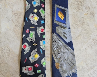 Retro Men's COMPUTER Themed Neck Tie Lot Neckwear - Great Gift for a Self-Proclaimed Nerd/Geek Programmer Coder IT Guy Teacher! Y2K