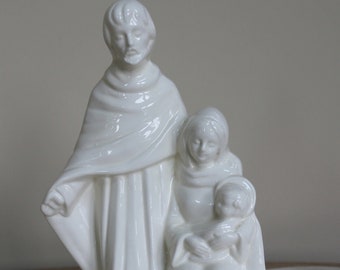 Vintage Simply Beautiful MADONNA Virgin Mary JOSEPH Baby JESUS Creamy White Porcelain Figurine Catholic Christian Religious Mid Century Mod