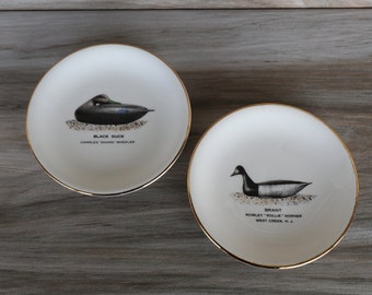 Vintage DUCK DECOY Pair - William J Mackey, Jr 1969-1970 Porcelain Plates 4.5" Plate Set - Lake House - American Bird Decoys Ducks Unlimited