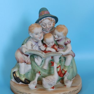 Vintage Bisque Porcelain Figural MOTHER GOOSE Nursery Rhyme Hand Painted Figurine Shabby Cottage Chic Collectible Japan Baby Shower Decor
