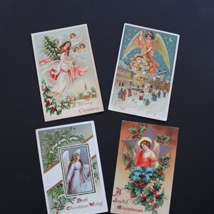 Lote de CARTÕES POSTAIS antigos com tema de anjo de NATAL, colecionáveis, dos anos 1900-1910, prontos para serem emoldurados, decoupage reaproveitado